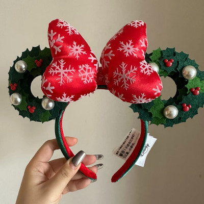 DisneyParks Christmas Holiday Wreath Bow Minnie Mouse Ears Headband NWT US