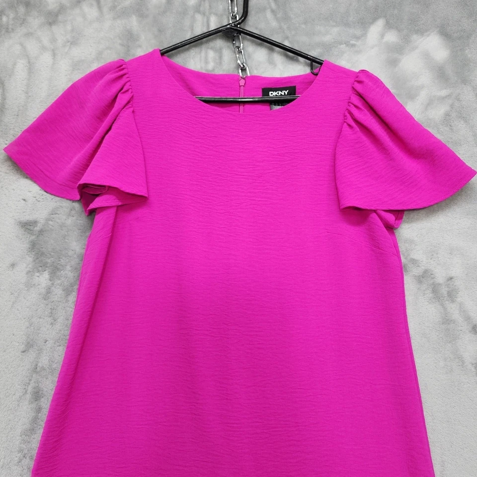 DKNY Dress Womens 6 Pink Flutter-Detail Ruffle Hem Trapeze Shift Back Zip Party - image 2 of 4
