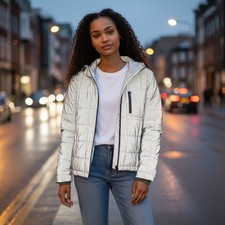 Zara Reflective grigio argento con cappuccio puffer jacket donna trapuntato techwear cappotto
