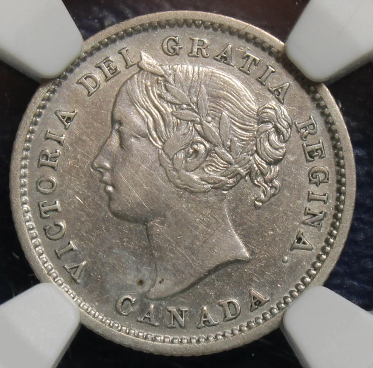 Canada 1858 Silver 10 Cents, NGC Graded AU50, Cleaned (BNX)