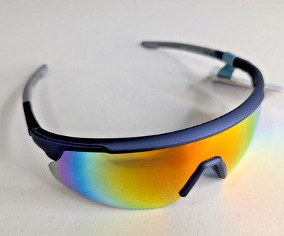 CALIBLUE Blue Mirrored Sunglasses Wrap Sport Active Fishing Shield Blemished