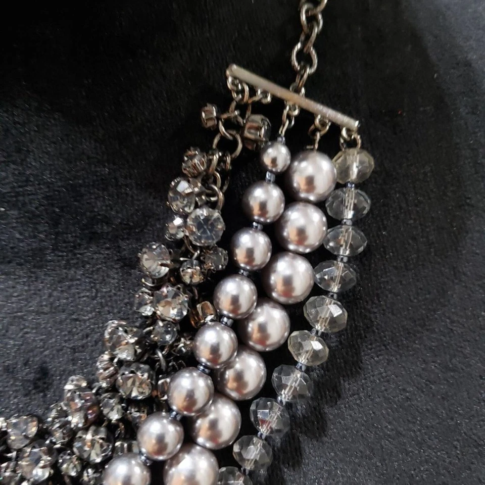 Mujeres Moda Tono Plateado Vidrio Imitación Perla Cuentas Collar Collar con Cierre de Langosta Foto 4 de 4