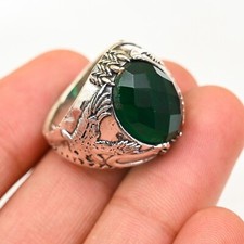925 Sterling Silver Handmade-Statement Men's Ring Emerild Ring All Size BJ267