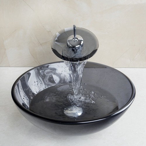 Cuenco fregadero redondo de vidrio para baño de EE. UU. con grifo de cascada a juego - Imagen 51 de 52