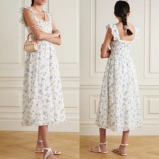 Milk Maid  Reformation Noreen Smocked Shirred Floral Midi Dress in Lula XL