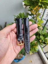 Size 20/18mm Black 100% Genuine Leather Skin Watch Strap Band-Quick Release