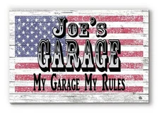 Custom Garage Sign – Personalized American Flag Wall Art with Name & Saying | Gi