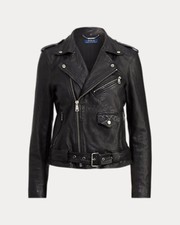 £699 Polo Ralph  Lauren Black Sheepskin Leather Biker Jacket