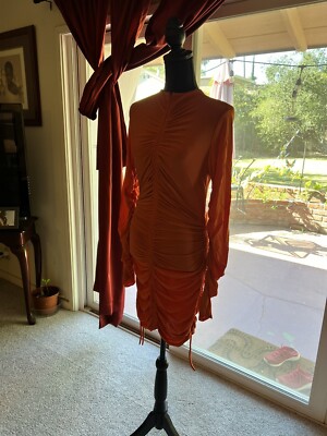 $150 A.L.C. Women's Orange Nolan Zip Ruched Mock Neck Mini Dress Size Large  | eBay