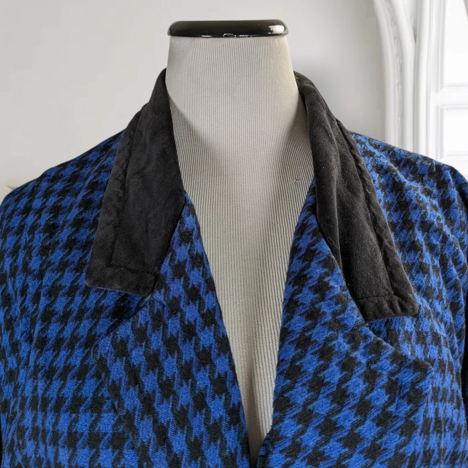 Chaqueta Vintage Años 80 Tweed Doble Pecho Talla L Azul Pata de Gallo Manga Dolman Foto 3 de 4