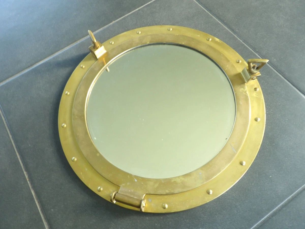 Miroir hublot - Décoration murale marine nautique, miroir rond de style fenêtre de navire - Laiton vintage - France