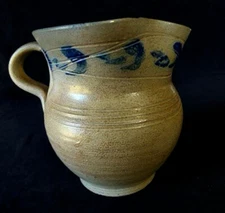 Vintage Jugtown incised salt glazed/ cobalt blue detailed Pitcher