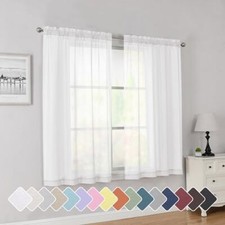Short Sheer Curtains 45 Inch Length for Small Windows, Rod 2x42x45" White