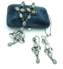Victorian Moonstone Silver Festoon Necklace Earrings Dangle Filigree Antique Victorian Moonstone Silver Festoon Necklace Earrings Dangle Filigree Antique