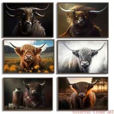 Wild Highland Cow Canvas Painting Poster Farm Animal Canvas Wall Art Wall Mural