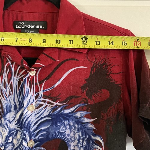 Vintage Y2K Dragon Shirt No Boundaries Flames Red Black Boy Size S 100%Rayon - Picture 15 of 17