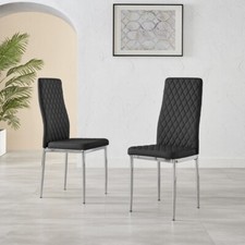 MILAN 4 / 6 Faux Leather Hatched Chrome Metal Foam Padded Dining Chairs