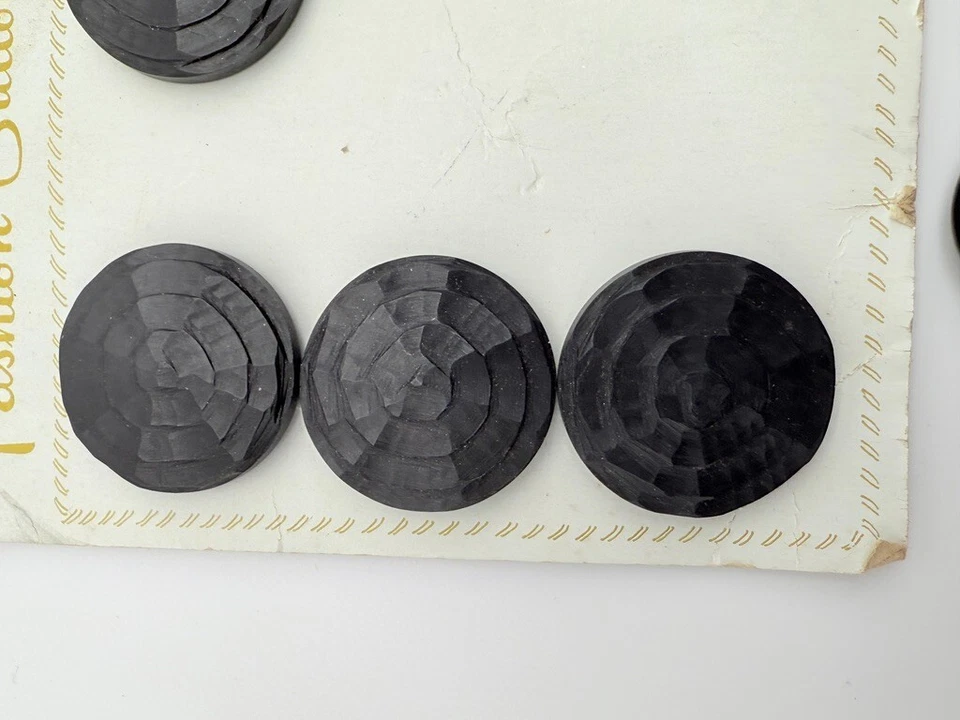 LOT Vintage Black Celluloid Carved Geometric Molded Bakelite Sewing Buttons 1 lb - Image 4 of 4
