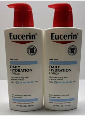 Lot of 2 Eucerin Daily Hydration Lotion Pro Vitamin B5 Fragrance Free, 16.9 oz 