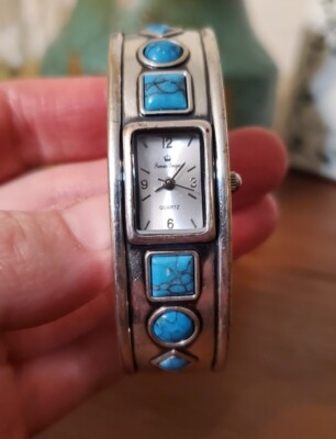 Signed Premier‎ Designs Faux Turquoise Cab Silver Plated Bangle Wristwatch Premier Designs | Accessories | Signed Premier Designs Faux  main image 2