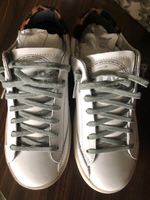 New in Box P448 Womens Lace Up LowTop Sneakers White With Cheetah Print Size 35