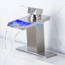 Bathroom Faucet LED Waterfall Spout Basin Sink Vanity Single Hole Mixer Tap