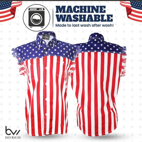 USA FLAG SLEEVELESS DENIM SHIRTS - 100% Cotton -FREE SHIPPING - Picture 5 of 9