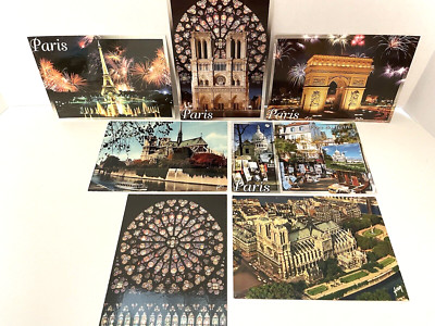 Paris France Postcard LOT (7) Eiffel Tower Notre Dame Arc deTriomphe Seine River