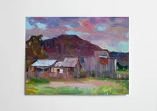 Oil painting Village Ukrainian painter Canvas original mountain landscape art