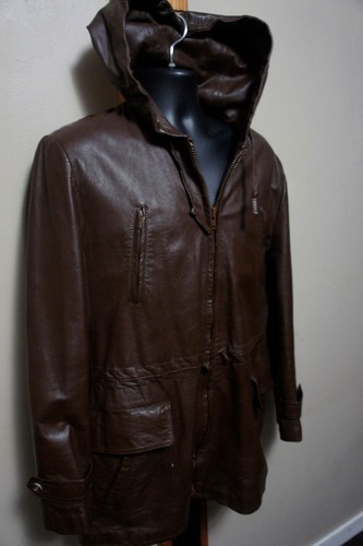 UNGETRAGEN Vintage 70er Lance Leder 6 Taschen Vintage Retro Kapuze Long Jacke Mantel o4 - Bild 3 von 18