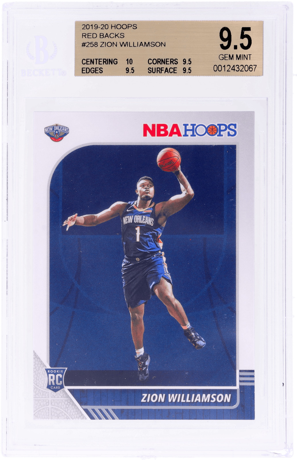 2019 Hoops Zion Williamson Red Back #258 BGS 9.5 Rookie RC