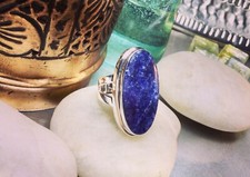 Genuine 925 Sterling Silver Large Sodalite Gemstone Ring Size 9