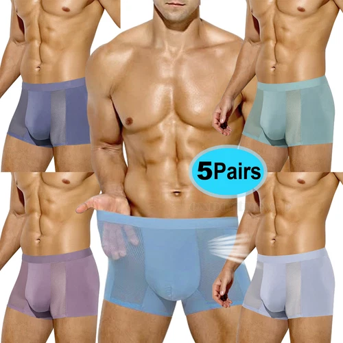 Men's Breathable Performance Boxer Briefs Short Leg Tagless Underpants 5 Pack - Picture 1 of 16