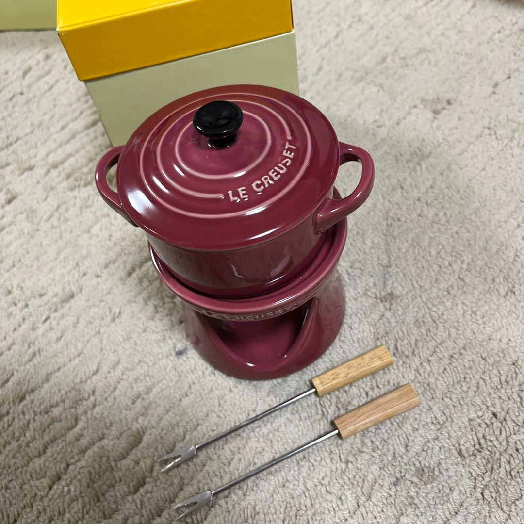 Le Creuset Mini Fondue Set Dark Framboise Raspberry Stoneware NEW