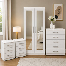 Ready Assembled White Bedroom Furniture Set Wardrobe Chest of Drawers Bedside UK
