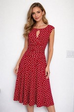 Sangria Rockabilly Midi Dress Womens Size 8 Red Polka Dot Ruched Valentines Day