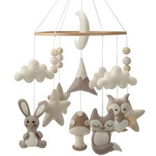 Woodland Baby Mobile Crib Handmade Felt Fox Owl Bunny Mountain Clouds Stars