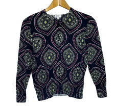 Women's Large Crown  Ivy Black Geometric Pattern Cotton Blend Cardigan Sweater
