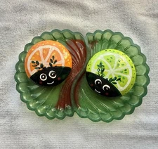 LADYBUG Duo Dish Hand painted rocks, animals, orange/lime slice , Stone, Mandala