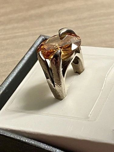 Silver Cocktail Ring Sz 6 Natural Large Citrine Gemstone 925 Sterling Vintage