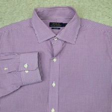 Polo Ralph Lauren Dress Shirt Mens 17 34/35 Purple Gingham Check Long Sleeve