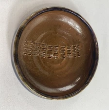 Pottery Signed Stoneware Garlic / Ginger Grater Textured Surface Blue & Brown