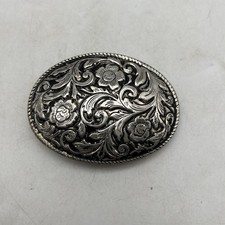 Vintage Cowgirl Metal Black Enamel Flower Belt Buckle 3.5"