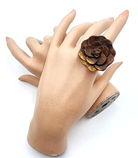 Wood wooden Rose Flower Statement Ring Size 6