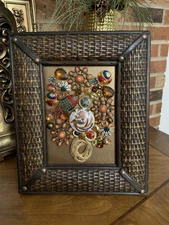 vintage jewelry art Floral Collage framed Christmas Tree