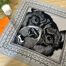 Hermes Carre H65 GRRRRR Bear Scarf Cashmere Silk Gray Alice Shirley with Box