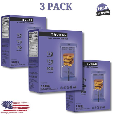 #ad TRUBAR Protein Bar Fudger Peanut Butter Plant Based Protein 5 Ct 3 Pack $100.00