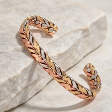 PURE Copper Magnetic Bracelet Arthritis Pain Therapy Energy Cuff Tri Tone Twist