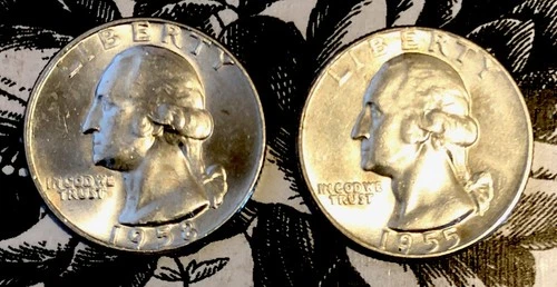 washington silver quarters lot 2 Coins 1955 1956-d Beautiful