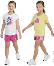 New With Tag Adidas Girl's 3 Piece Set Tee Shirts And Shorts , White/Gray-Size 6